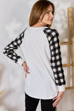 Load image into Gallery viewer, Hailey &amp; Co Full Size Plaid Raglan Sleeve Round Neck Blouse Ti Amo I love you
