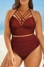 Load image into Gallery viewer, Halter Neck Crisscross Ruched Two-Piece Swimsuit Ti Amo I love you
