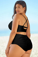 Load image into Gallery viewer, Halter Neck Crisscross Ruched Two-Piece Swimsuit Ti Amo I love you
