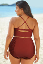 Load image into Gallery viewer, Halter Neck Crisscross Ruched Two-Piece Swimsuit Ti Amo I love you
