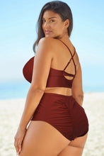 Load image into Gallery viewer, Halter Neck Crisscross Ruched Two-Piece Swimsuit Ti Amo I love you
