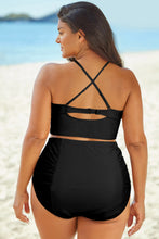 Load image into Gallery viewer, Halter Neck Crisscross Ruched Two-Piece Swimsuit Ti Amo I love you
