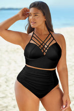 Load image into Gallery viewer, Halter Neck Crisscross Ruched Two-Piece Swimsuit Ti Amo I love you
