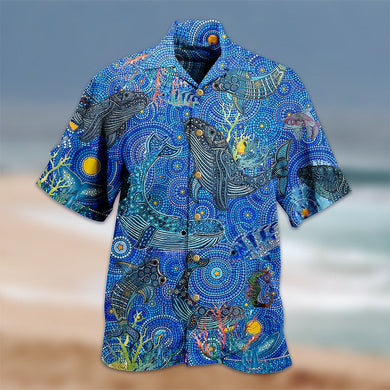 Hawaiian Mens Shirts Beautiful Whale - Collar Summer Vacation Beach Style Shirt Ti Amo I love you