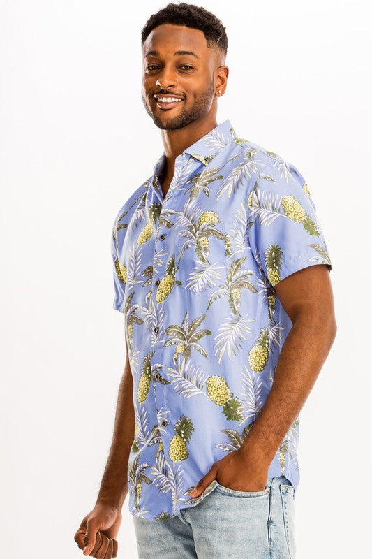 Hawaiian Print Button Down Shirt - Sizes S-3XL Ti Amo I love you