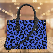 Load image into Gallery viewer, Ti Amo I love you - Exclusive Brand - Blueberry 2 with Obscure Royal Blue Leopard Spots - Luxury Womens PU Tote Bag - Black Straps
