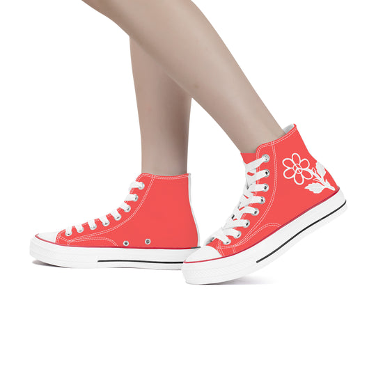 Ti Amo I love you - Exclusive Brand - Persimmon - White Daisy - High Top Canvas Shoes - White  Soles