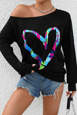 Heart Graphic Long Sleeve Sweatshirt Ti Amo I love you