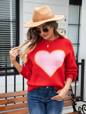 Heart Graphic Round Neck Sweater Ti Amo I love you