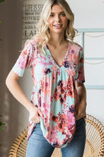 Load image into Gallery viewer, Heimish Full Size Floral V-Neck Short Sleeve Babydoll Blouse Ti Amo I love you
