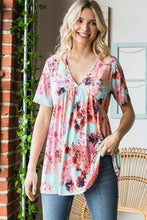 Load image into Gallery viewer, Heimish Full Size Floral V-Neck Short Sleeve Babydoll Blouse Ti Amo I love you
