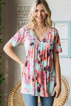 Load image into Gallery viewer, Heimish Full Size Floral V-Neck Short Sleeve Babydoll Blouse Ti Amo I love you
