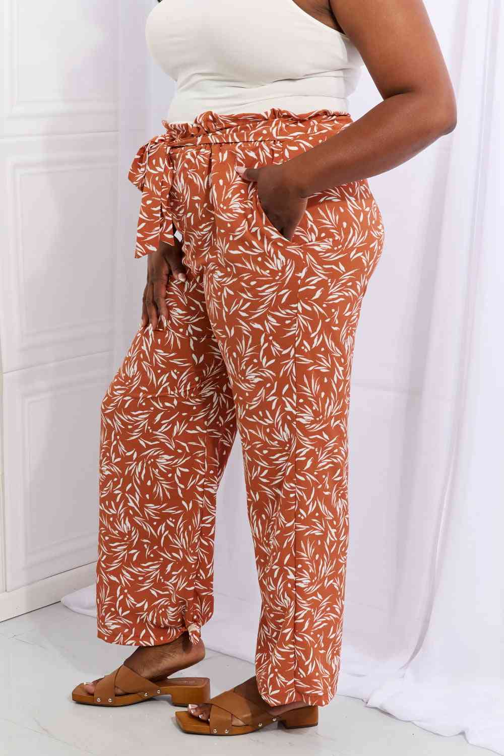 Heimish Right Angle Full Size Geometric Printed Pants in Red Orange Ti Amo I love you