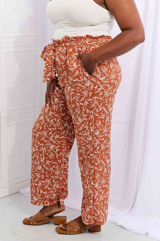 Heimish Right Angle Full Size Geometric Printed Pants in Red Orange Ti Amo I love you