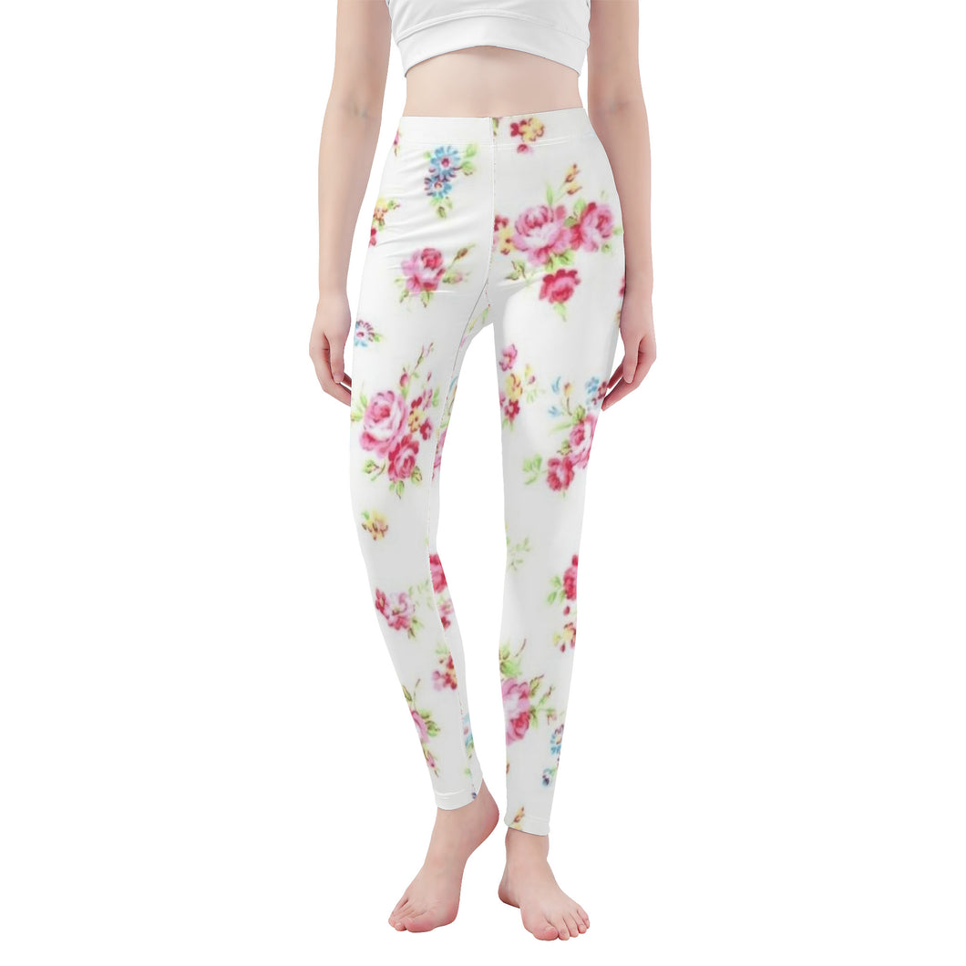 Ti Amo I love you - Exclusive Brand  - White Floral -  Yoga Leggings