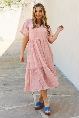 Heyson - Full Size Kimono Sleeve Midi Dress in Peach Ti Amo I love you