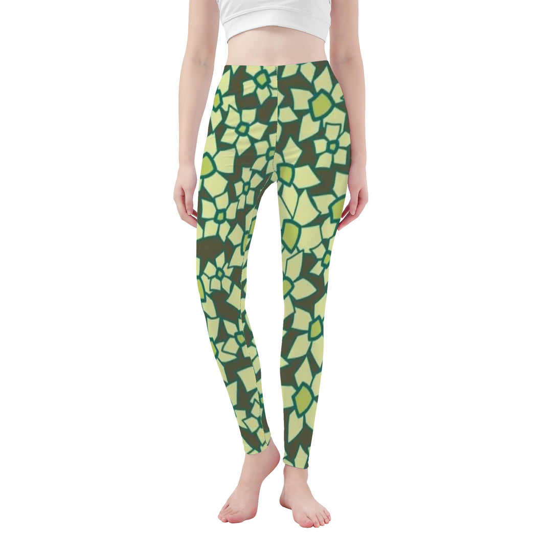 Ti Amo I love you - Exclusive Brand - Hemlock with Pine Glade & Olive Green Floral Pattern - Yoga Leggings