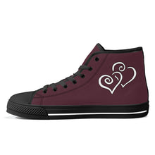 Load image into Gallery viewer, Ti Amo I love you - Exclusive Brand - Livid Brown 2 - Double White Heart High-Top Canvas Shoes - Black Soles
