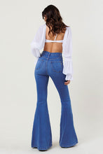 Load image into Gallery viewer, High Rise Distressed Flare Jeans Ti Amo I love you
