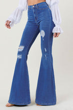 Load image into Gallery viewer, High Rise Distressed Flare Jeans Ti Amo I love you
