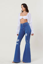 Load image into Gallery viewer, High Rise Distressed Flare Jeans Ti Amo I love you
