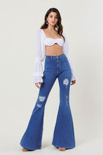 Load image into Gallery viewer, High Rise Distressed Flare Jeans Ti Amo I love you
