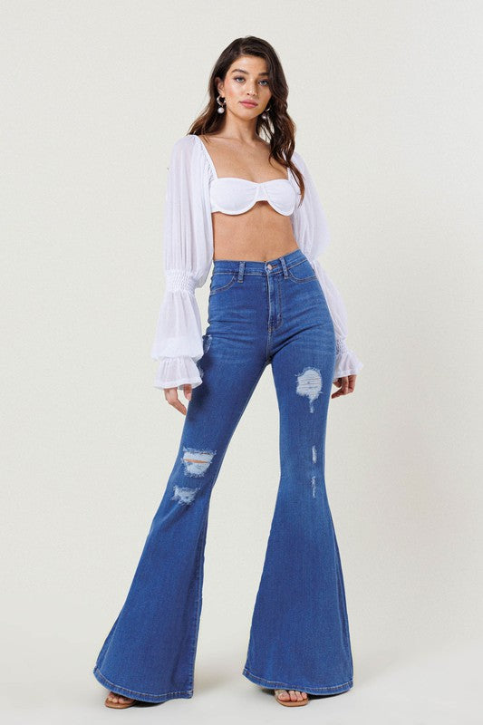 High Rise Distressed Flare Jeans Ti Amo I love you