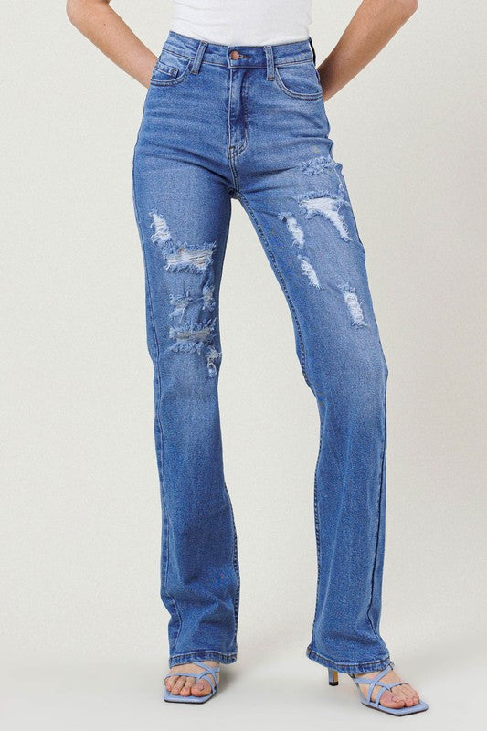 High Rise - Distressed Straight Legged Jeans Ti Amo I love you