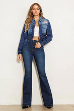 Load image into Gallery viewer, High Rise Flare Jean with Faded Wash Hem Detail Ti Amo I love you
