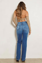 Load image into Gallery viewer, High Rise Subtle Distressed Straight Jeans Ti Amo I love you
