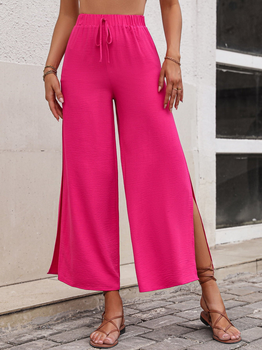 High Waist Slit Wide Leg Pants - Sizes S-XL Ti Amo I love you