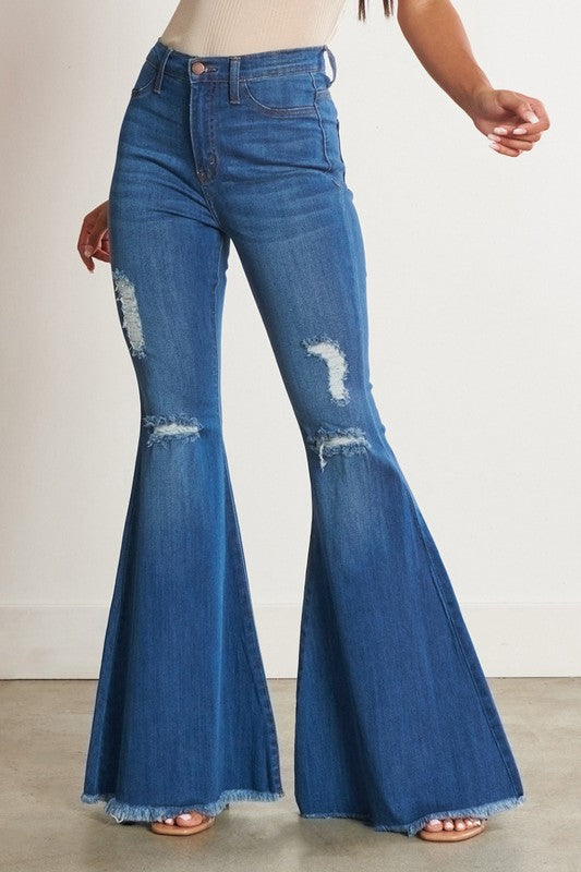 High Waisted Distressed Flare Jeans Ti Amo I love you
