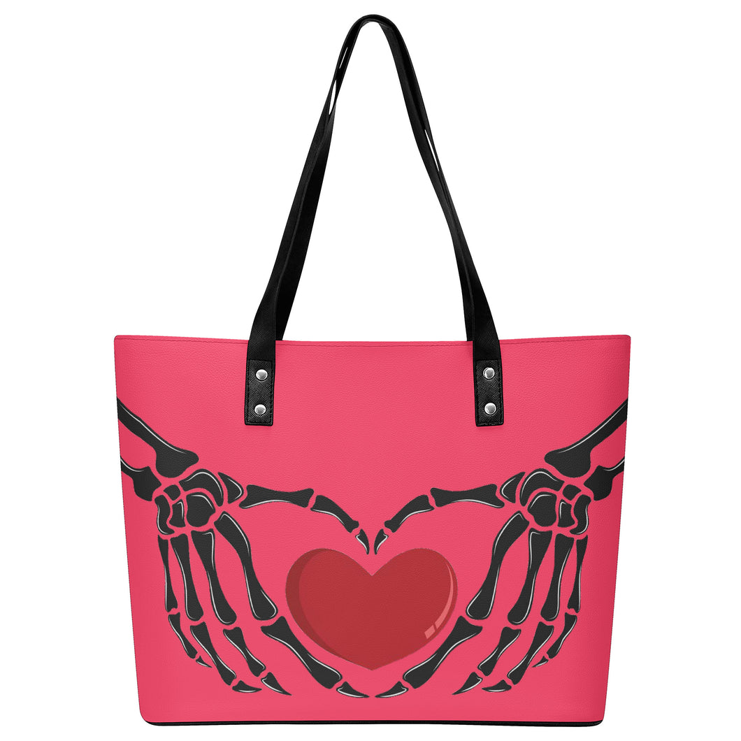 Ti Amo I love you - Exclusive Brand - Radical Red - Skeleton Hands with Heart  - Women's PU Leather Handbag