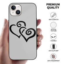 Load image into Gallery viewer, Ti Amo I love you - Exclusive Brand - Silver - Double Black Heart  - iPhone 14 Glass Case (2 cameras)
