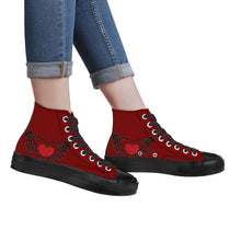 Load image into Gallery viewer, Ti Amo I love you - Exclusive Brand - Dark Burgundy - Skeleton Hands with Heart - High Top Canvas Shoes - Black  Soles
