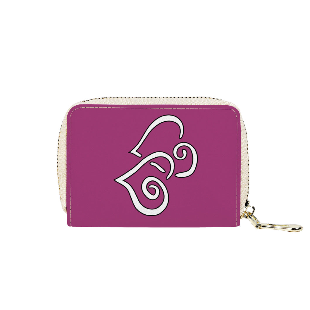 Ti Amo I love you - Exclusive Brand - Maximum Red Purple  - Double White Heart - PU Leather - Zipper Card Holder