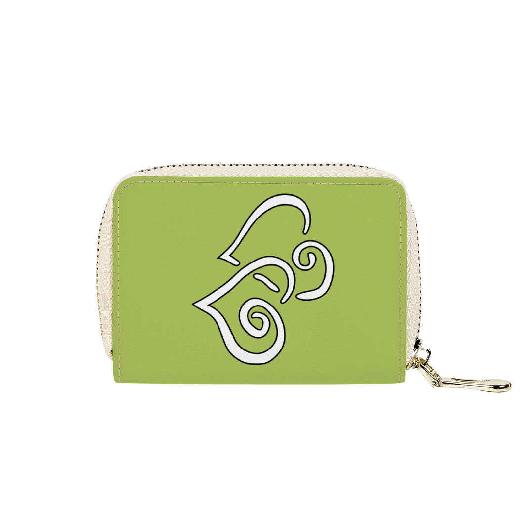 Ti Amo I love you - Exclusive Brand - Celery - Double White Heart - PU Leather -  Zipper Card Holder