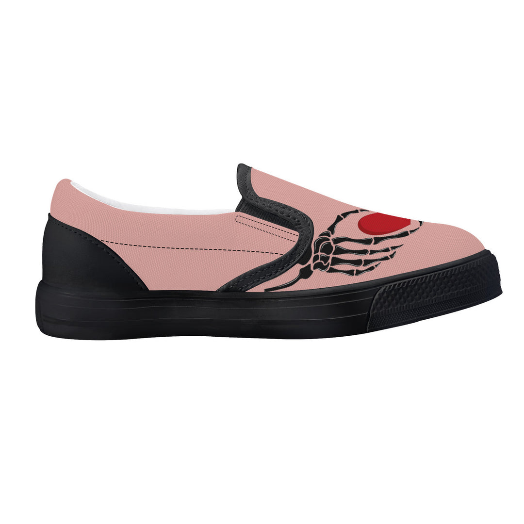 Ti Amo I love you - Exclusive Brand - Pink Rose - Skeleton Hands with Heart - Kids Slip-on shoes - Black Soles