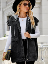 Load image into Gallery viewer, Hooded Sleeveless Denim Top with Pockets Ti Amo I love you
