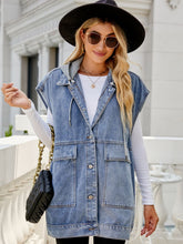 Load image into Gallery viewer, Hooded Sleeveless Denim Top with Pockets Ti Amo I love you
