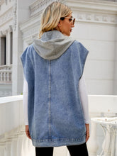 Load image into Gallery viewer, Hooded Sleeveless Denim Top with Pockets Ti Amo I love you
