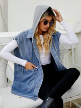 Load image into Gallery viewer, Hooded Sleeveless Denim Top with Pockets Ti Amo I love you
