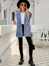 Load image into Gallery viewer, Hooded Sleeveless Denim Top with Pockets Ti Amo I love you
