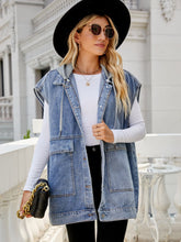 Load image into Gallery viewer, Hooded Sleeveless Denim Top with Pockets Ti Amo I love you
