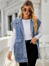 Load image into Gallery viewer, Hooded Sleeveless Denim Top with Pockets Ti Amo I love you
