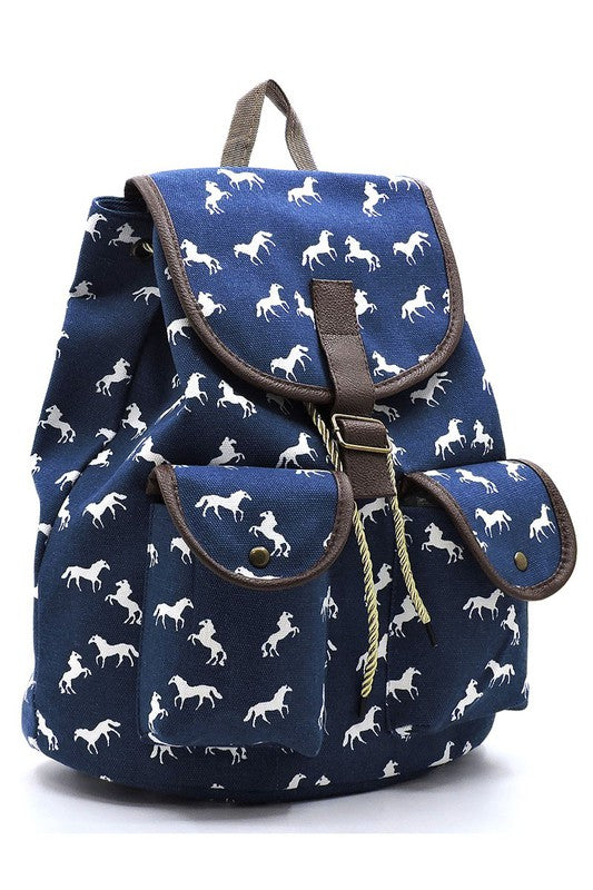 Horse Printed Canvas Backpack Ti Amo I love you