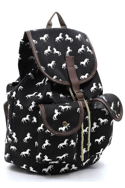 Horse Printed Canvas Backpack Ti Amo I love you