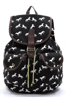 Horse Printed Canvas Backpack Ti Amo I love you