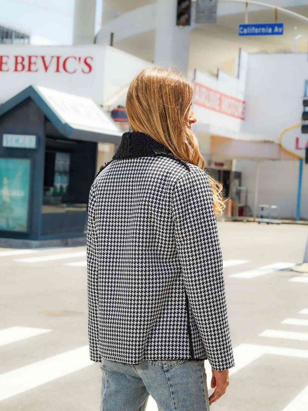 Houndstooth Open Front Long Sleeve Jacket Ti Amo I love you