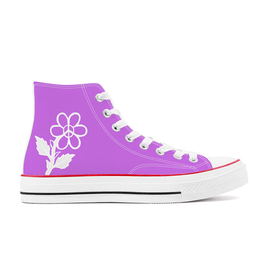 Ti Amo I love you - Exclusive Brand - Lavender - White Daisy - High Top Canvas Shoes - White  Soles